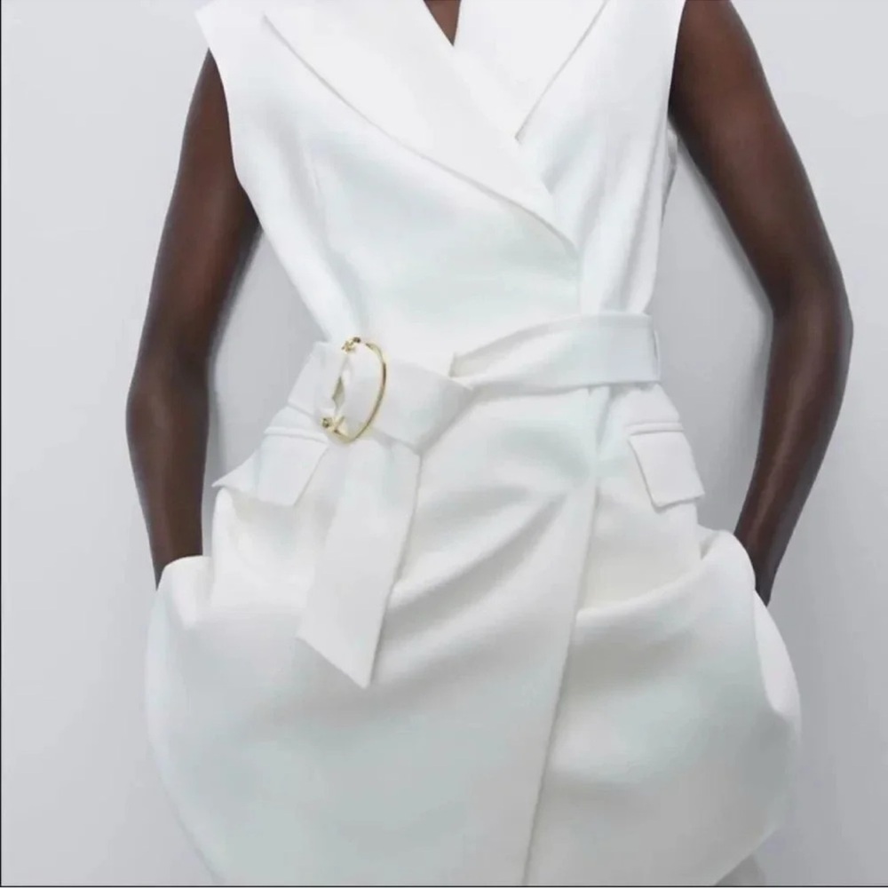 Zara LIMITED EDITION TIK TOK FAMOUS Belted White Vest  BlazerDress - Picture 4 of 12